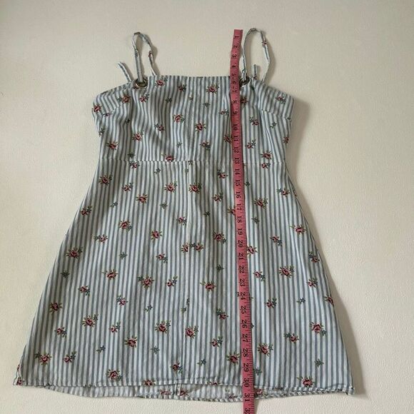Topshop Striped Floral Mini Dress Blue White US 10 UK 14 Sleeveless Summer - Picture 5 of 6